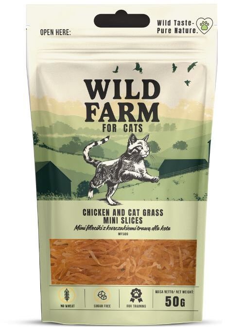 WILD FARM Fileciki z kurczakiem i trawą dla kota 50g przysmak dla kota