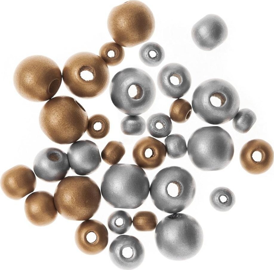 DP Craft Drewniane koraliki, kulki, gold&silver 30szt