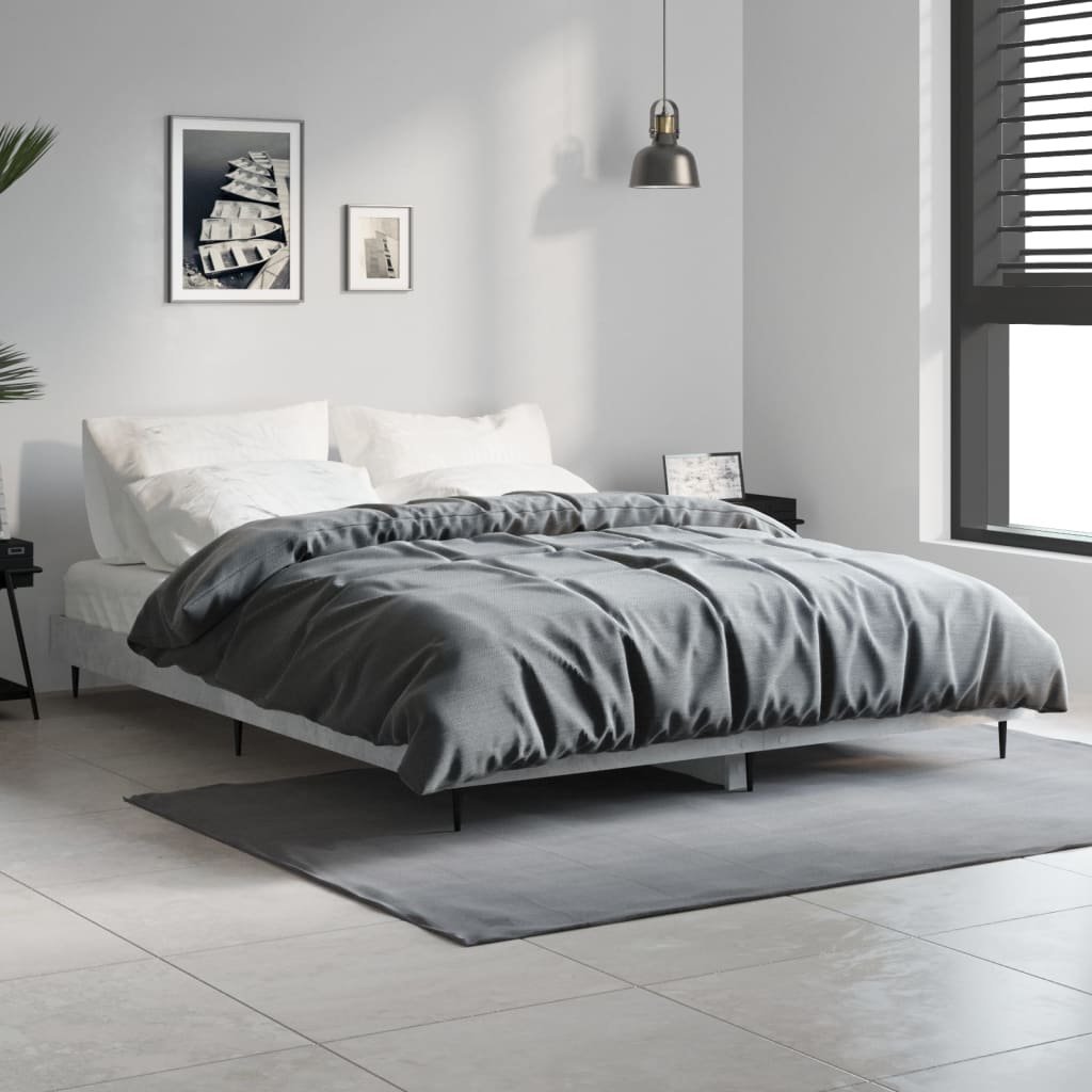 Фото - Ліжко VidaXL Rama łóżka, szarość betonu, 135x190 cm, materiał drewnopocho 