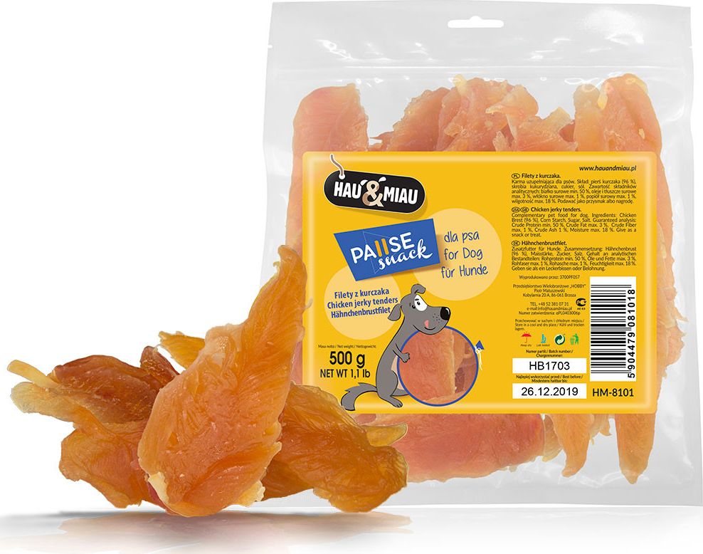 Hau&Miau HM Przysmak psa suszone mięso kurczaka 94% 1/2 kg uniwersalny