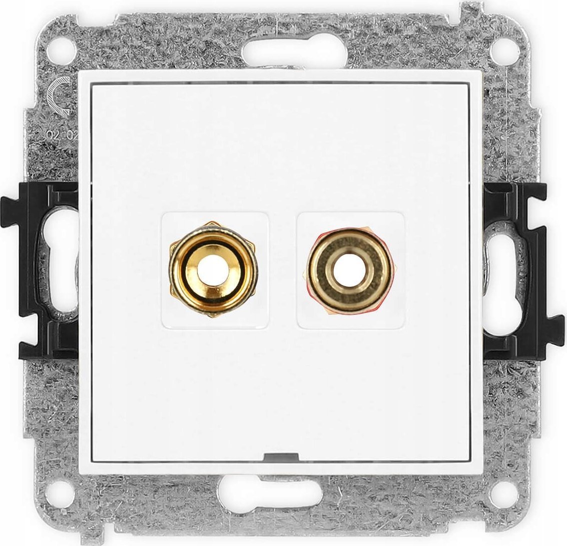 Karlik Gniazdo głośnikowe pojedyncze Karlik Mini MGGBO-4 bez pola opisowego typu banan - czerwony i czarny, pozłacany, 4 mm2, skręcany białe