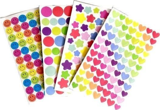 Naklejki papierowe kolorowe 9x15cm 4ark MIX