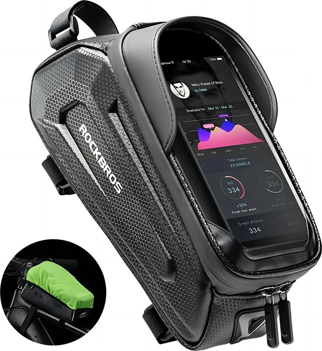 RockBros Sakwa rowerowa B68 na ramę pancerna z kieszonką na telefon i pokrowcem 1.7l - czarna