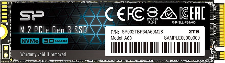 Dysk SSD Silicon Power P34A60 2TB M.2 2280 PCI-E x4 Gen3 NVMe (SP002TBP34A60M28)