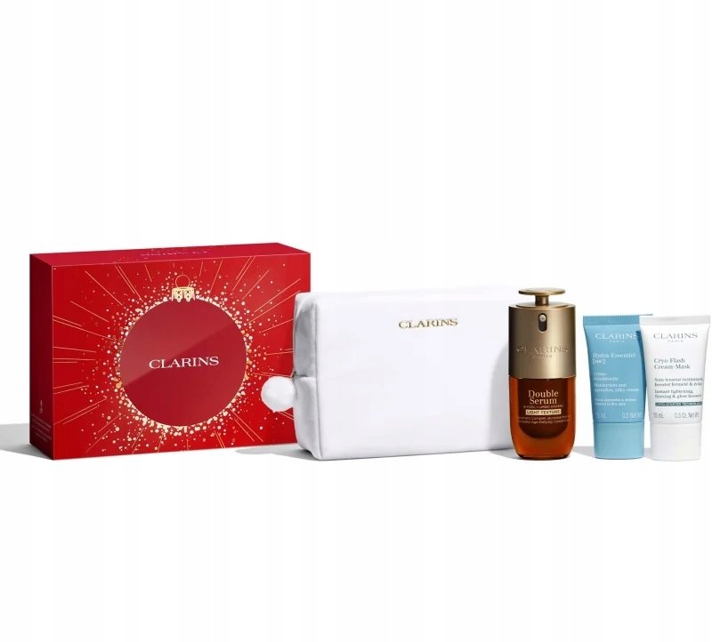 Clarins Set Clarins: Cryo-Flash, Firming & Radiance, Cream Mask, For Face, 15 ml + Double Light, Age-Defying, Serum, For Face, 30 ml + Hydra-Essentiel