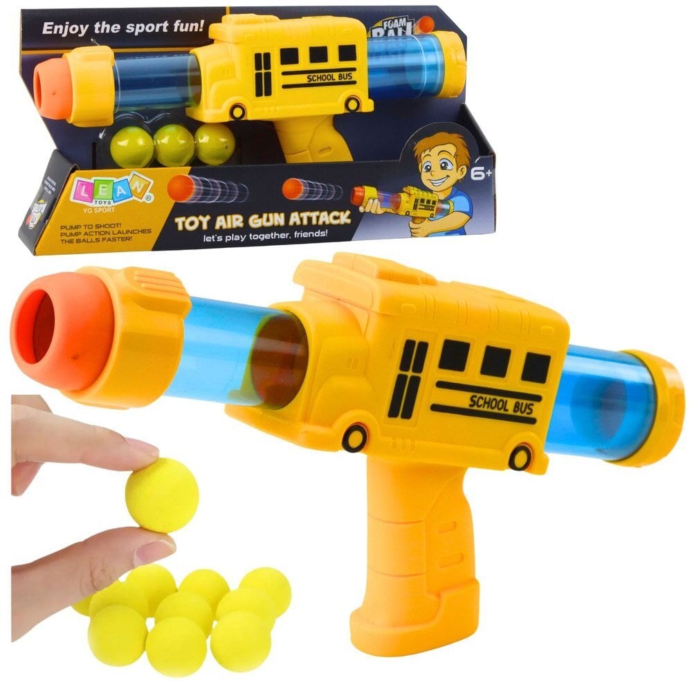 LeanToys Pistolet Broń Na Miękkie Kulki Piankowe Autobus Szkolny Żółty 6 szt.
