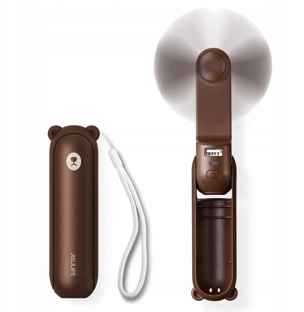 Wentylator Jisulife Mini wentylator Jisulife Handheld Fan Life8 przenośny wiatraczek USB z funkcją powerbanka 2000mAh i latarką - brązowy