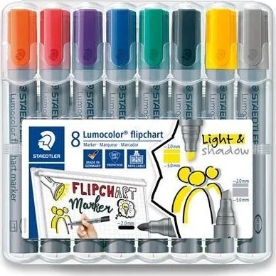 Staedtler Lumocolor Flipchart-Marker 356/356B, etui na 8 sztuk, uzupełnialne, DRY SAFE, można prać, ...