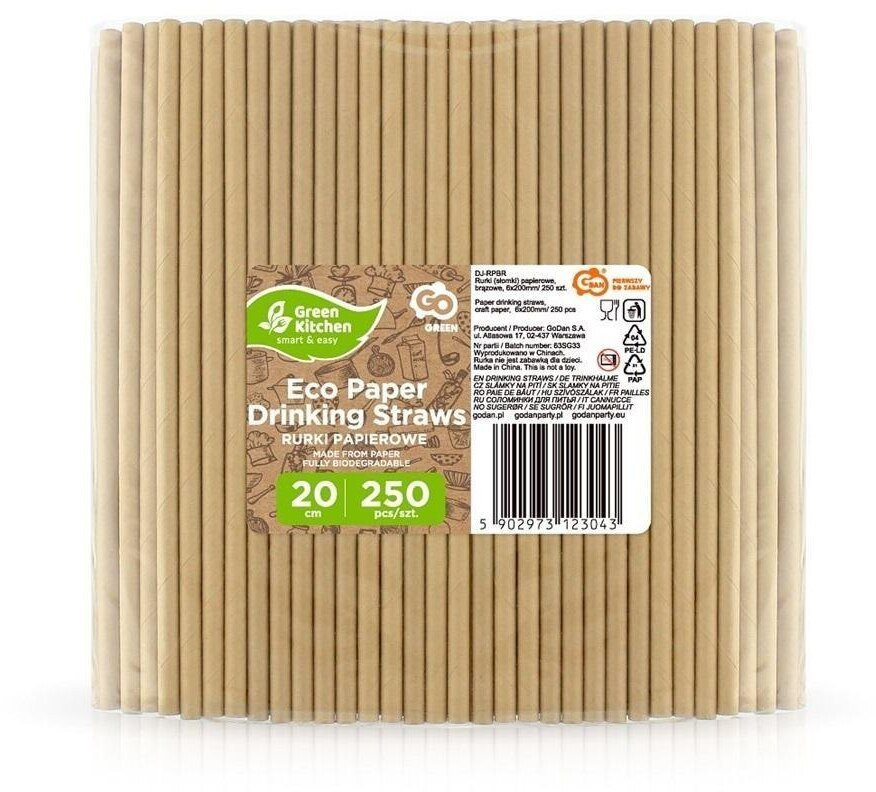 GoDan Rurki słomki papierowe brązowe 6x200mm 250szt