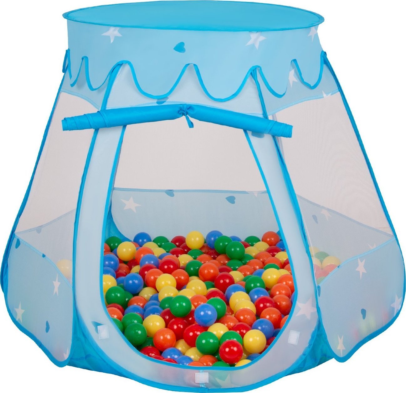 Selonis Namiot zamek NZ-100X z piłeczkami 6cm niebieski: żółty-zielony-niebieski-czerwony-pomarańcz 105x90cm/600piłek Zabawka namiot dla dzieci
