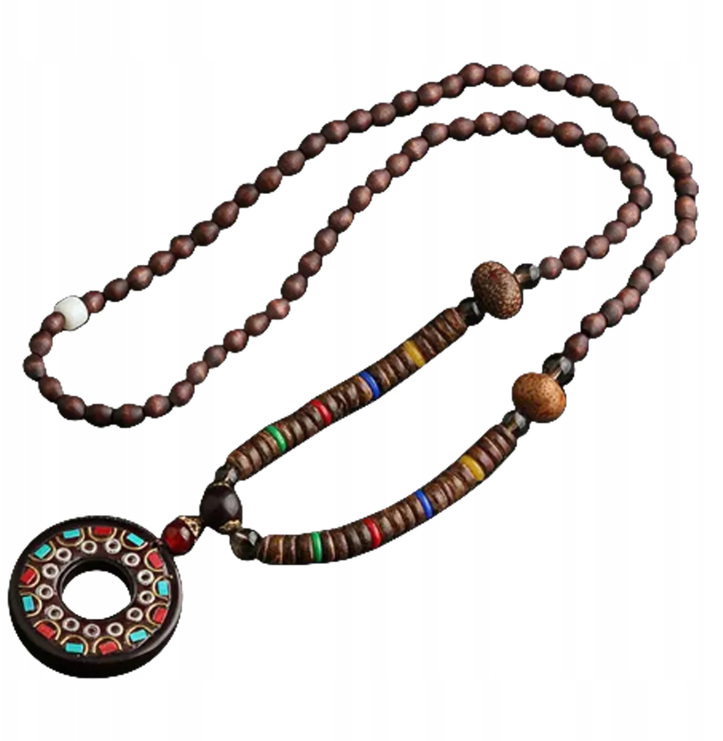 ITIMPORT Naszyjnik Drewniany NEPAL BUDDYJSKI MALA Amulet KORALIKI RĘCZNIE WYKONANY