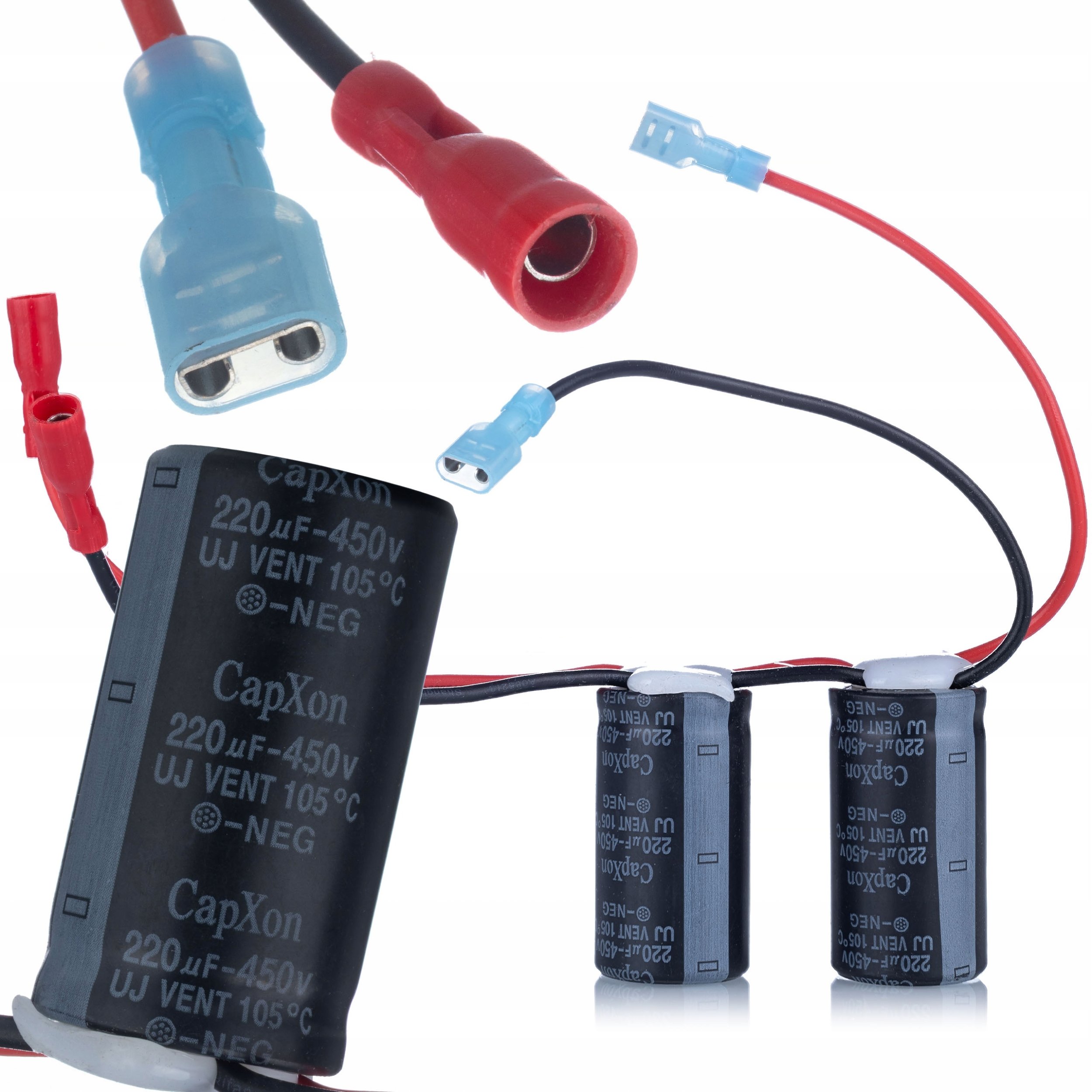 Rosfix Kondensator elektrolityczny 220uF 450V CAPXON zestaw 2SZT połączone wtyki