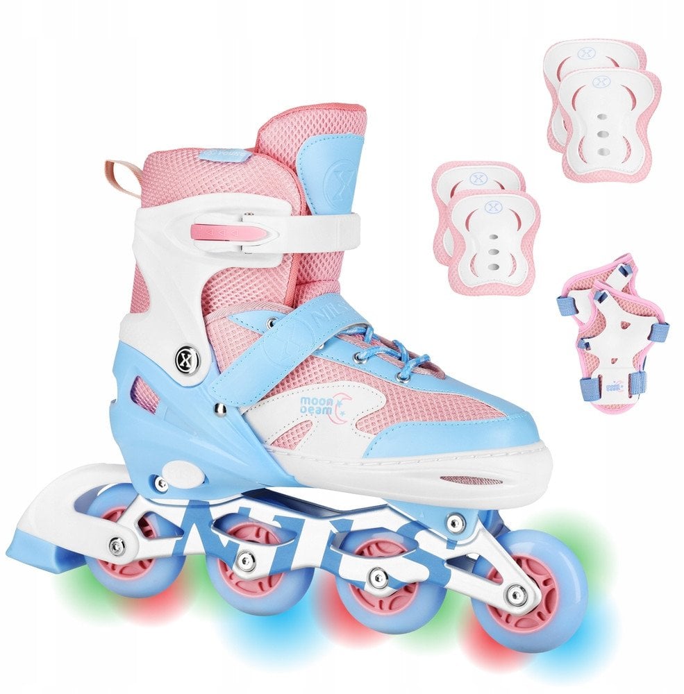 NA0189 ZESTAW LED ŁYŻWOROLKI OCHRANIACZE MOONBEAM BIAŁE ROZM. S(31-34) NILS EXTREME