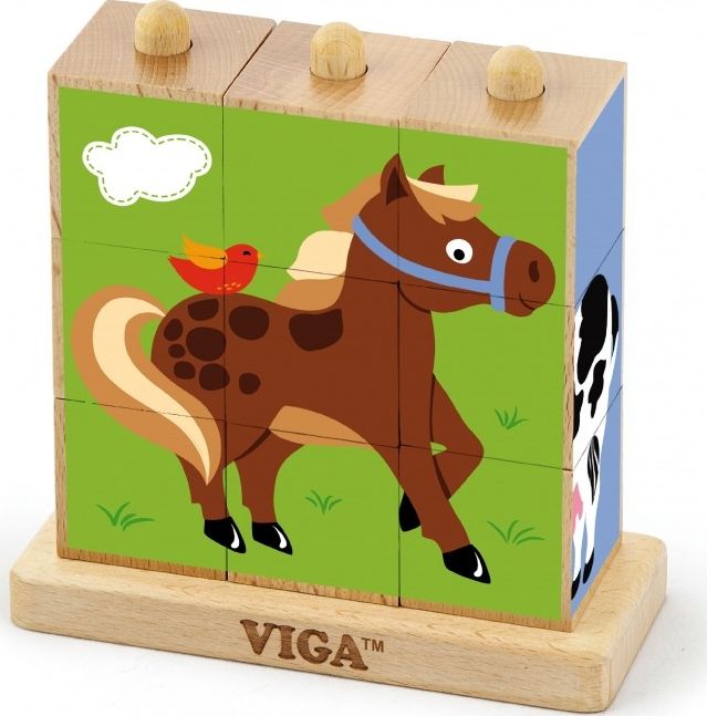 Viga Drewniana Układanka Logiczna Puzzle Edukacyjne Toys Farma 9 elementów
