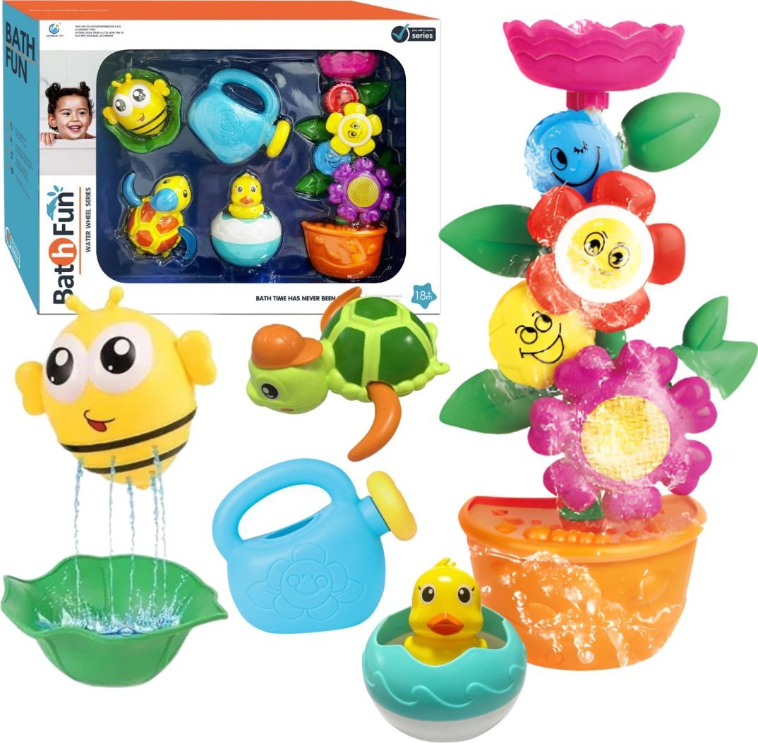 MŁYN WODNY KWIATY W DONICZCE ŻÓŁW KACZKA PSZCZÓŁKA ZESTAW DO KĄPIELI