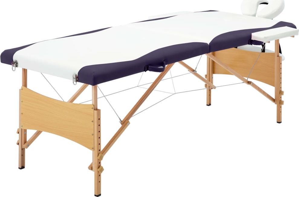 Zdjęcia - Stół do masażu VidaXL Składany , 2 strefy, drewniany, biało-fioletowy 