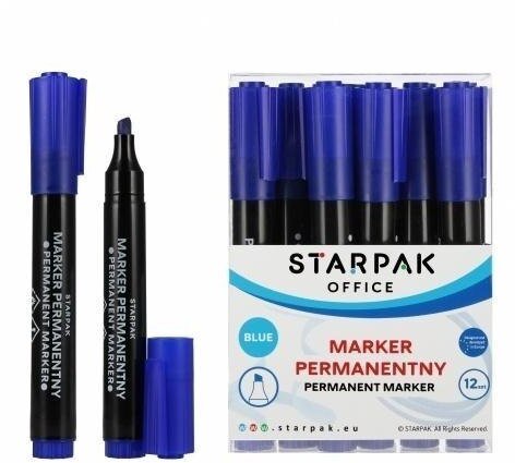 Starpak Marker permanentny ścięty niebieski (12szt)