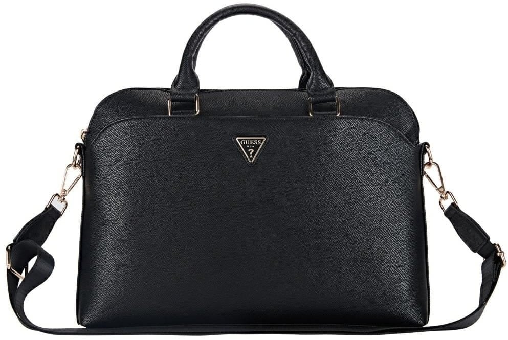 Torba Guess Bag Guess Grained Zipper Pocket Triangle Logo 15" black