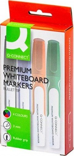 Q-Connect Marker do tablic Q-CONNECT Premium, gum. rękojeść, okrągły, 2-3mm (linia), 4szt. / KF26113...