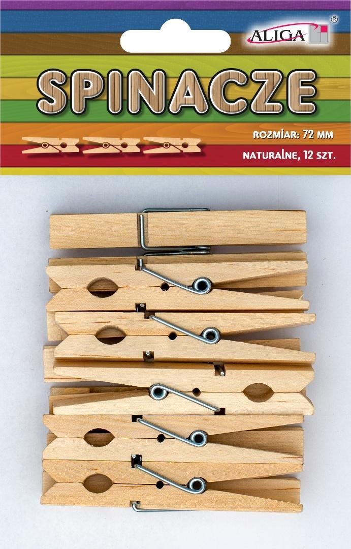 Aliga Spinacze drewniane naturalne 72mm 12szt