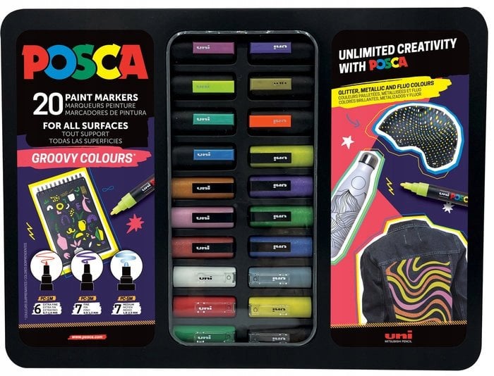 Ubiquiti POSCA Gift Metal Tin, 20ass. Groovy Colours (6xpc1mc - 7xpc3m - 7xpc5m)