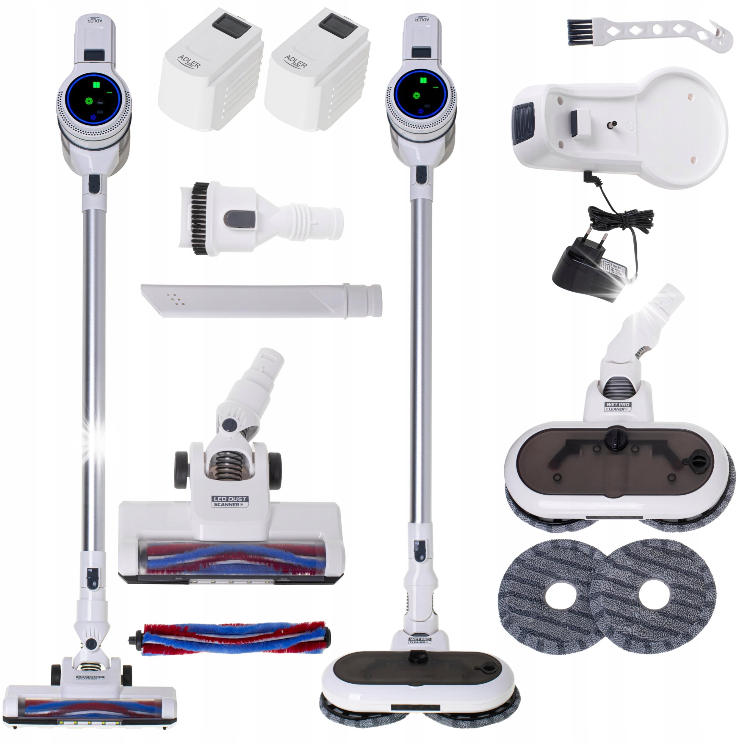 Odkurzacz pionowy Adler Odkurzacz Pionowy 2w1 Bezprzewodowy Mopujący Do Podłóg Twardych LED AGD
