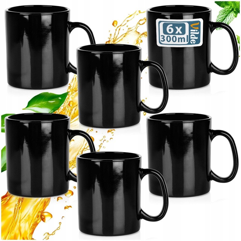 Kubki szklane czarne 300 ml 6 szt.