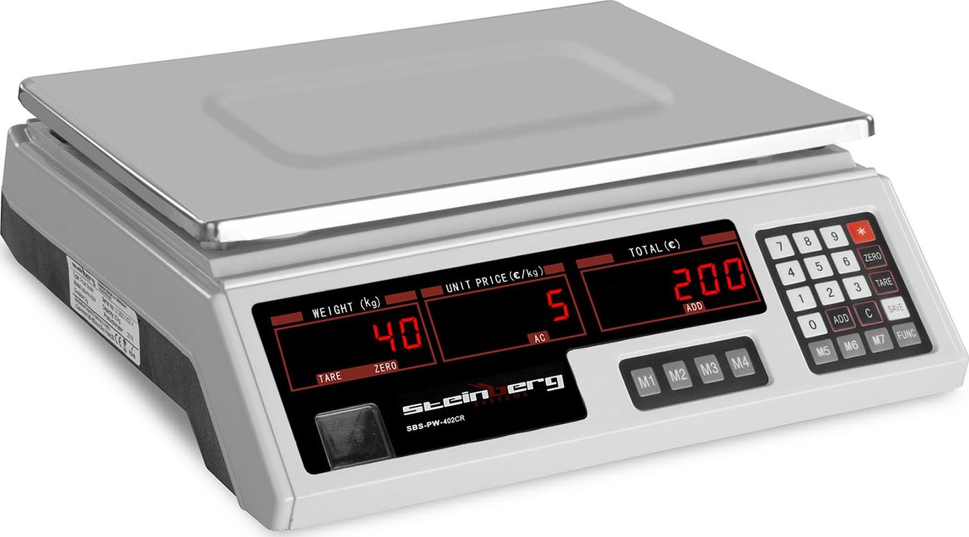 Steinberg Waga sklepowa kontrolna 330x240mm zasilacz + akumulator 40kg / 2g - biała Waga sklepowa ko...