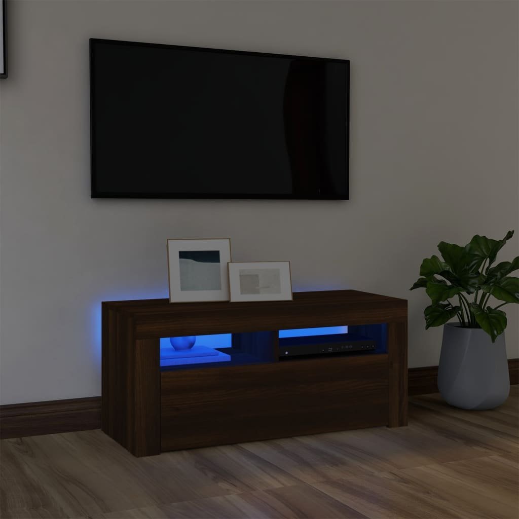 Zdjęcia - Szafka / uchwyt VidaXL Szafka pod TV z oświetleniem LED, brązowy dąb, 90x35x40 cm 