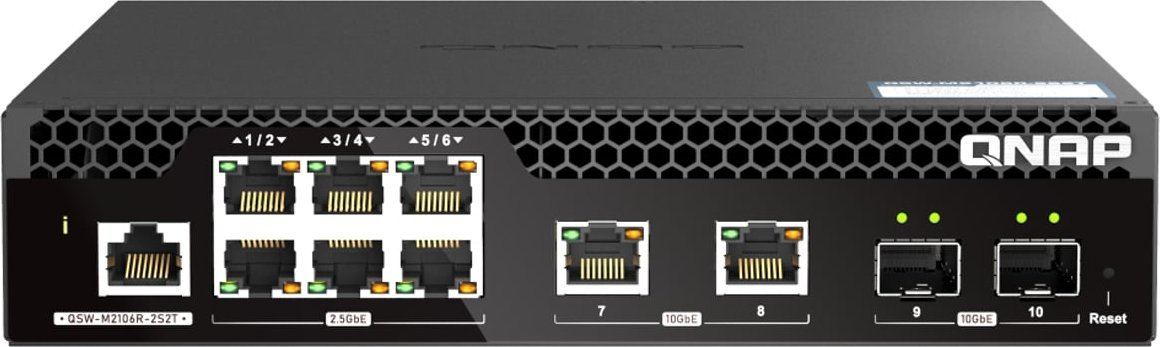Switch Qnap QNAP QSW-M2106R-2S2T łącza sieciowe Zarządzany L2 10G Ethernet (100/1000/10000) 1U Czarny