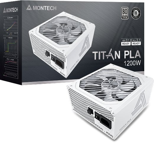 Montech Titan PLA 1200W - 80 PLUS & Cybenetics Platinum Netzteil, modular, PCIe 5.1 - 1200 Watt, weiß