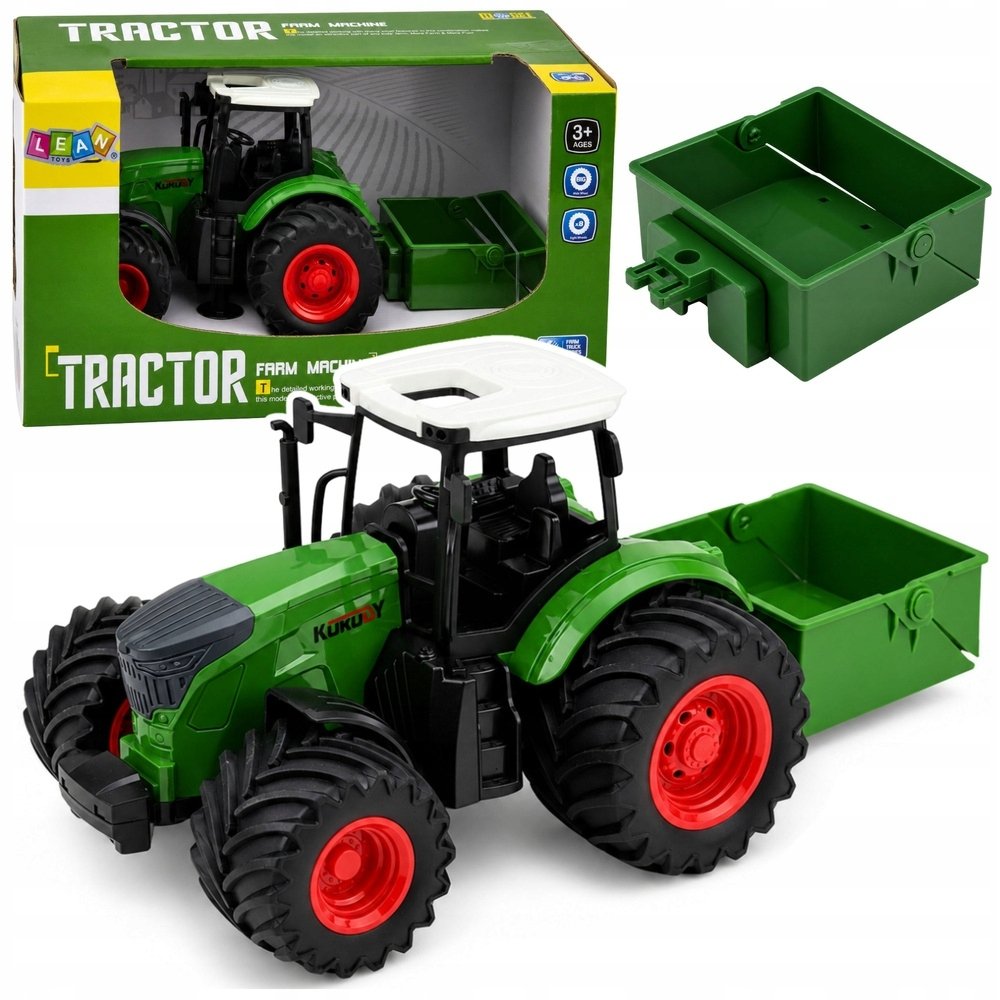 LeanToys Traktor Rolniczy Farmerski Z Rozsiewaczem Nawozu Gumowe Koła Zielony 1:24