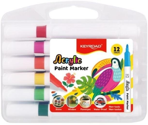 Keyroad Markery akrylowe , 12 szt., plastikowe pudełko, mix kolorów (KR973655)