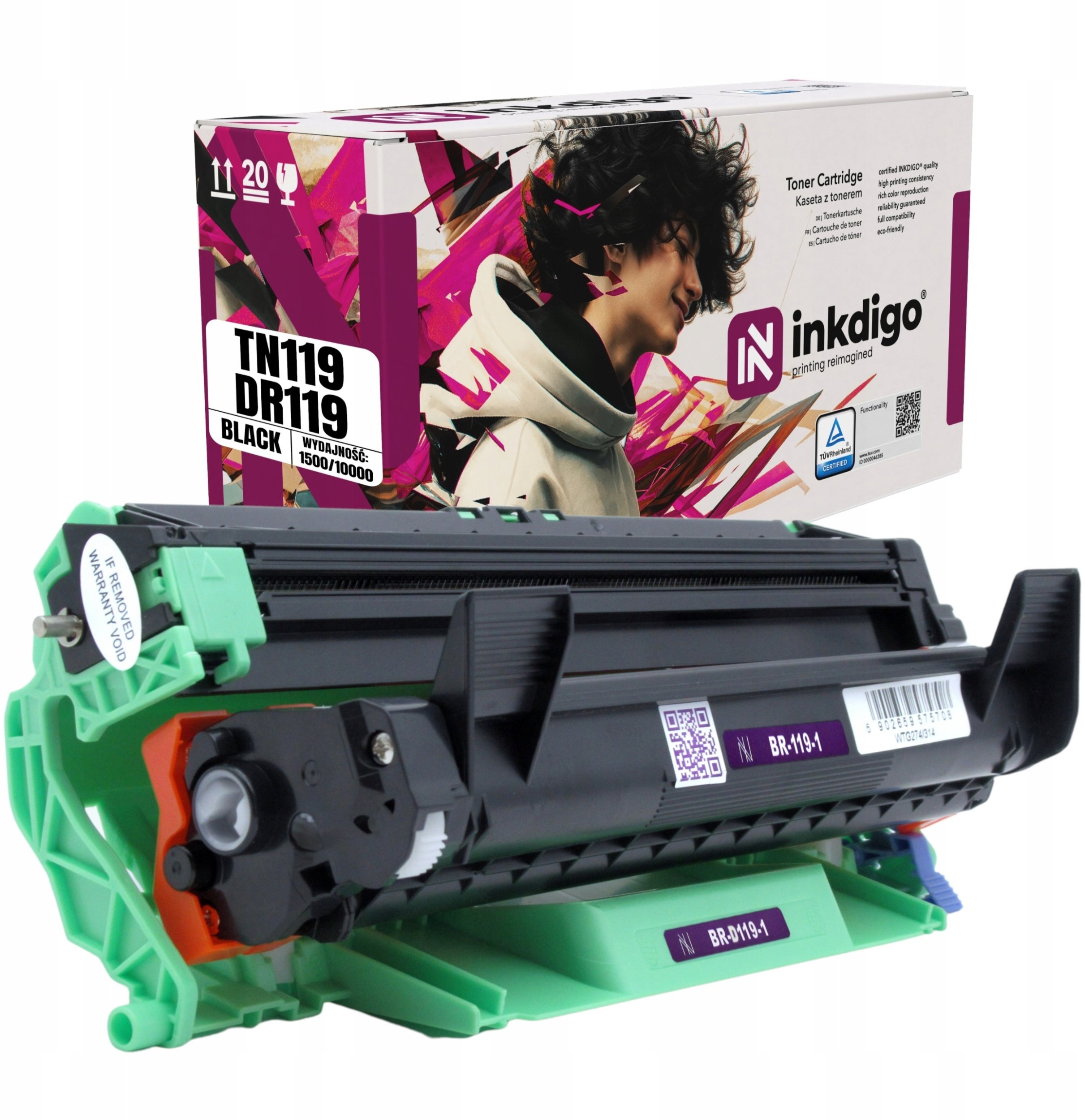 Inkdigo Toner+Bęben Zamiennik do Brother DCP-L1630W HL-L1230W HL-L1232W TN119 DR119