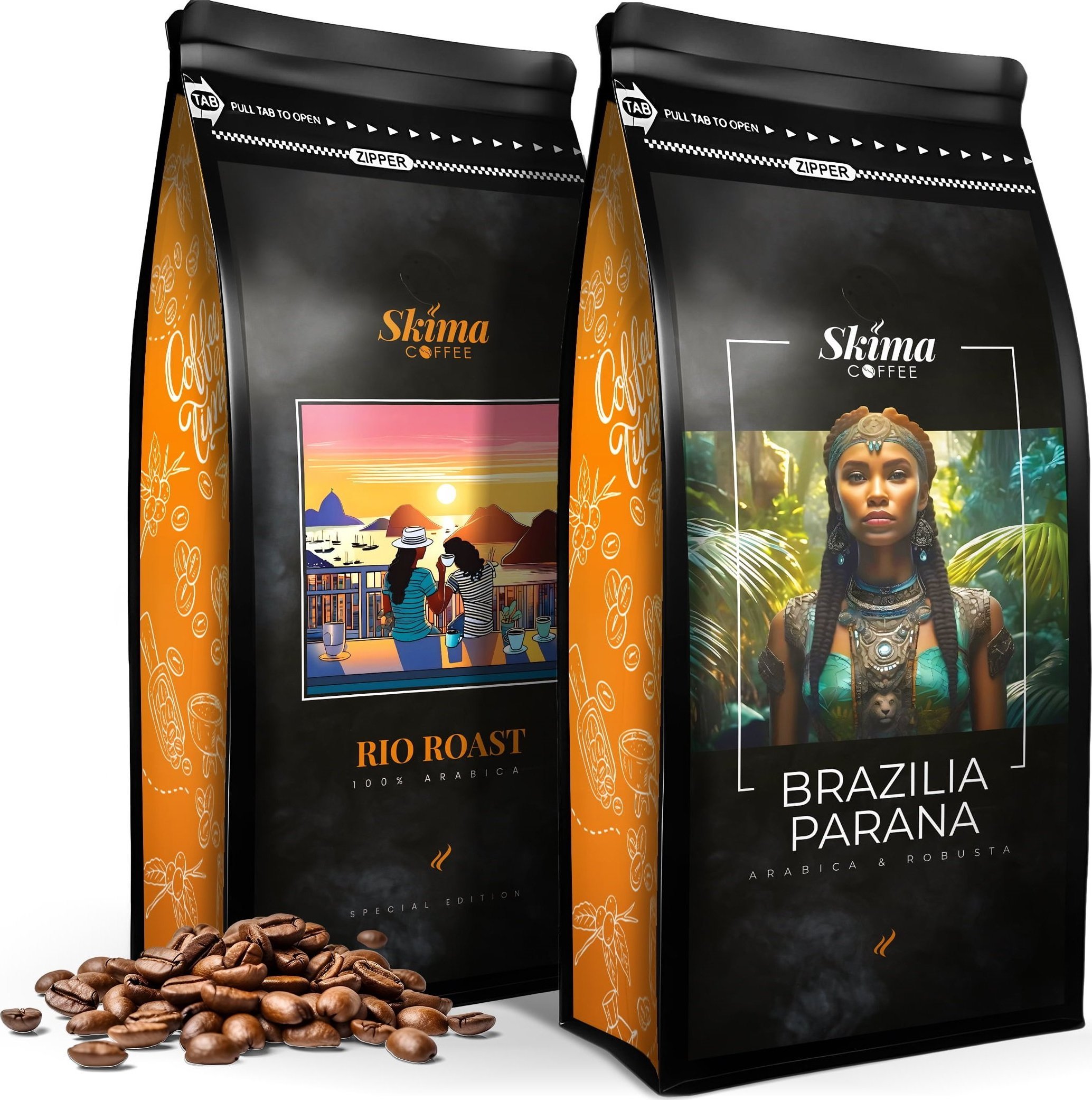 Kawa ziarnista SkimaCoffee Zestaw Kawa ziarnista 1kgX2 BRAZILIA PARANA/RIO ROAST Świeżo Palona do ekspresu