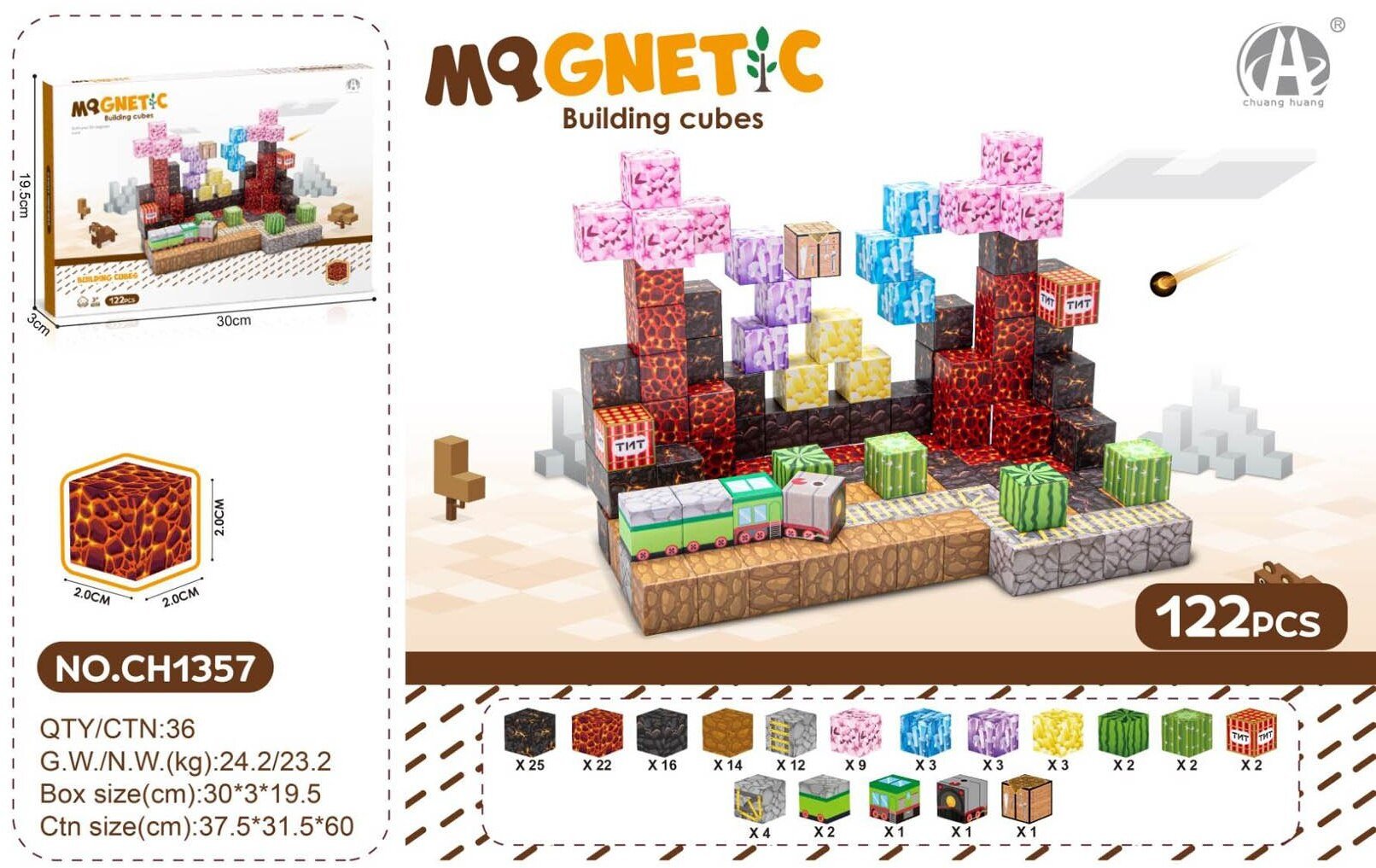LeanToys Zestaw Kostek Magnetycznych, Klocki Magnetyczne 122el. EDUKAMP (ZKL.CH1357)