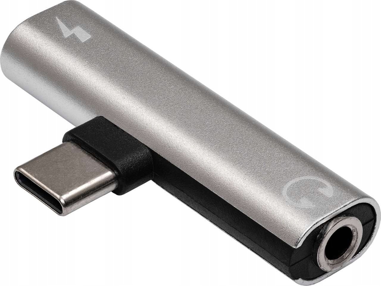 Adapter USB Akyga AK-AD-71 USB-C - Jack 3.5mm + USB-C Srebrny (AK-AD-71)