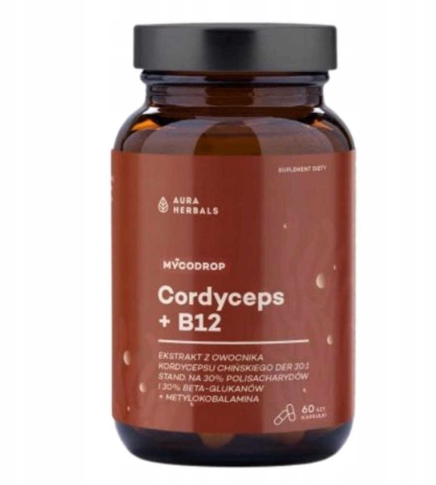 Aura Herbals AURA HERBALS Mycodrop Cordyceps 30:1 + B12, 30% beta-glukan Kapsułki 60 szt.