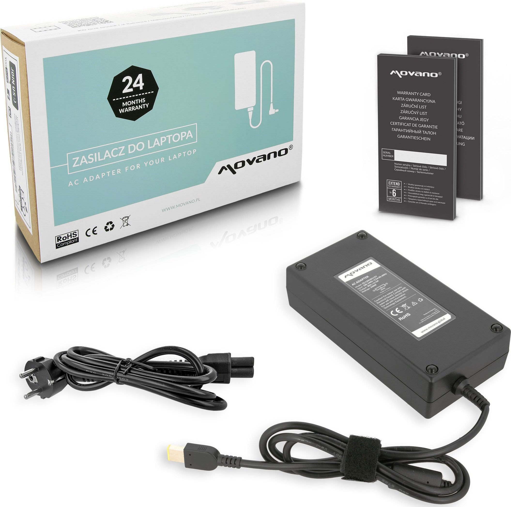 Zasilacz do laptopa Movano 230 W, Slim Tip, 11.8 A, 20 V (ZZ/LEN20115Y)