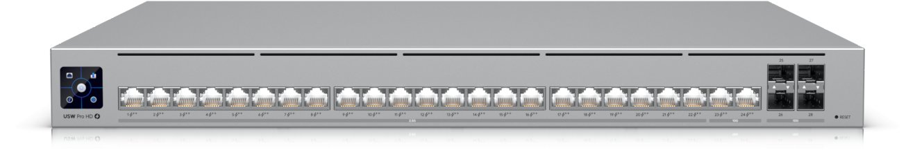   Switch Ubiquiti UBIQUITI PRO HD 24 POE Profesjonalny poziom 3 warstwowy ETHERLIGHTING® przełącznik z (2) 10 GBE POE++ (22) 2,5 GBE POE++ (4) 10G SFP+