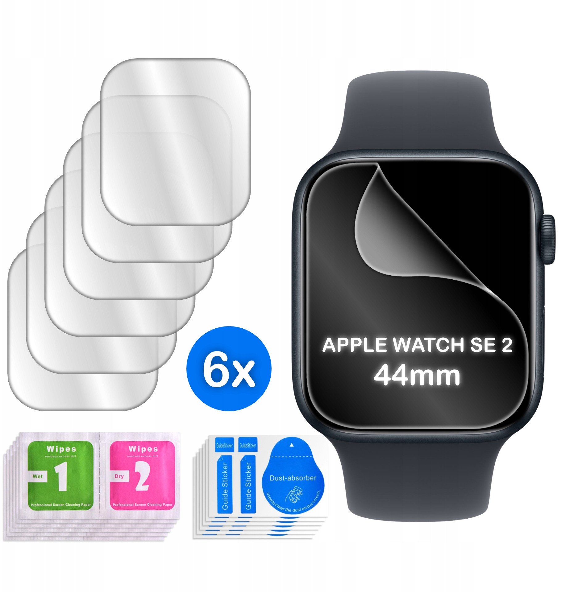 FOLIA do Apple Watch SE 2 44mm HYDROŻELOWA OCHRONNA na ekran 3D 6 sztuk