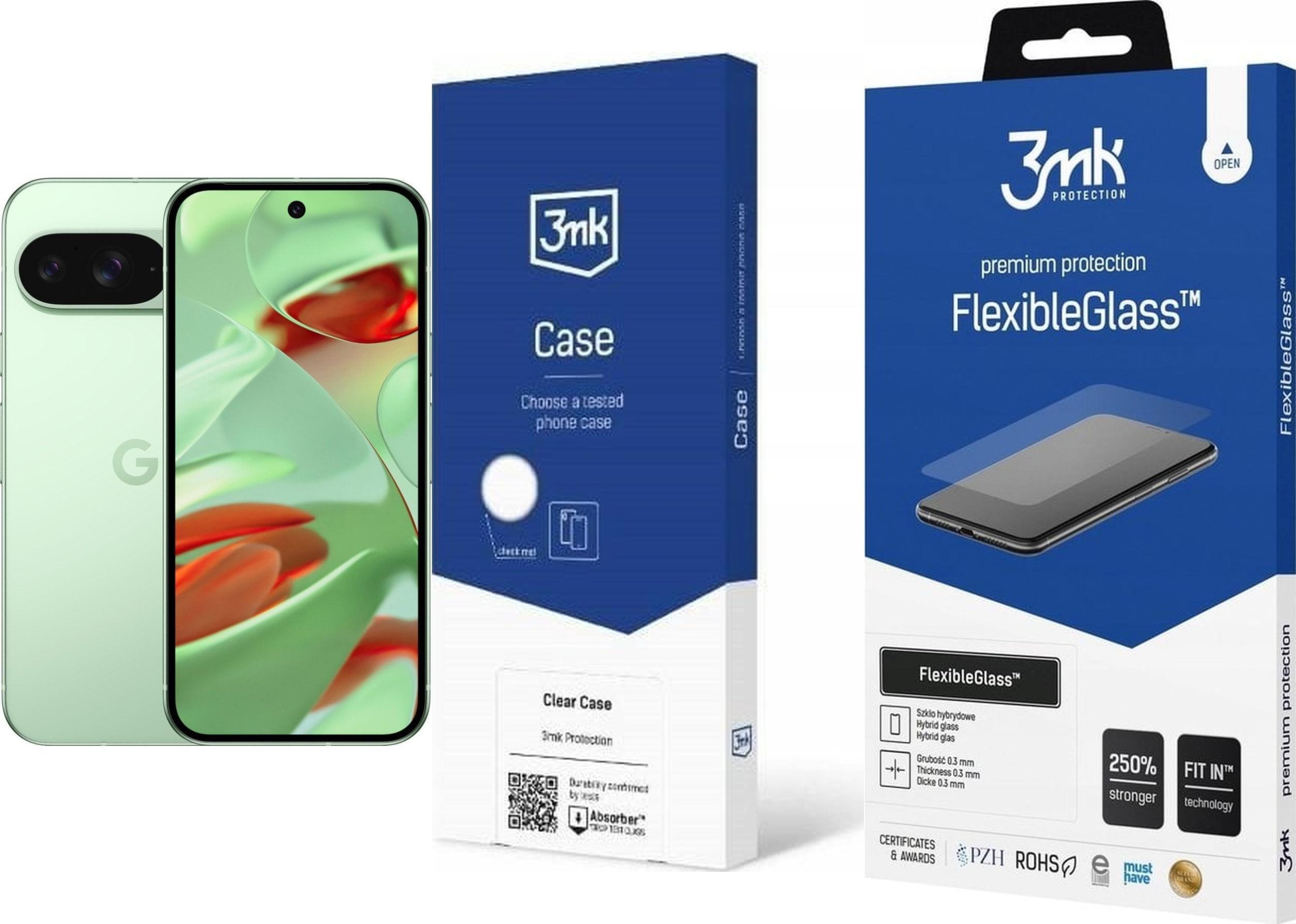 Smartfon Pixel 9 5G 12/128GB Zielony (GA05840-GB) + FlexibleGlass + Etui Clear Case