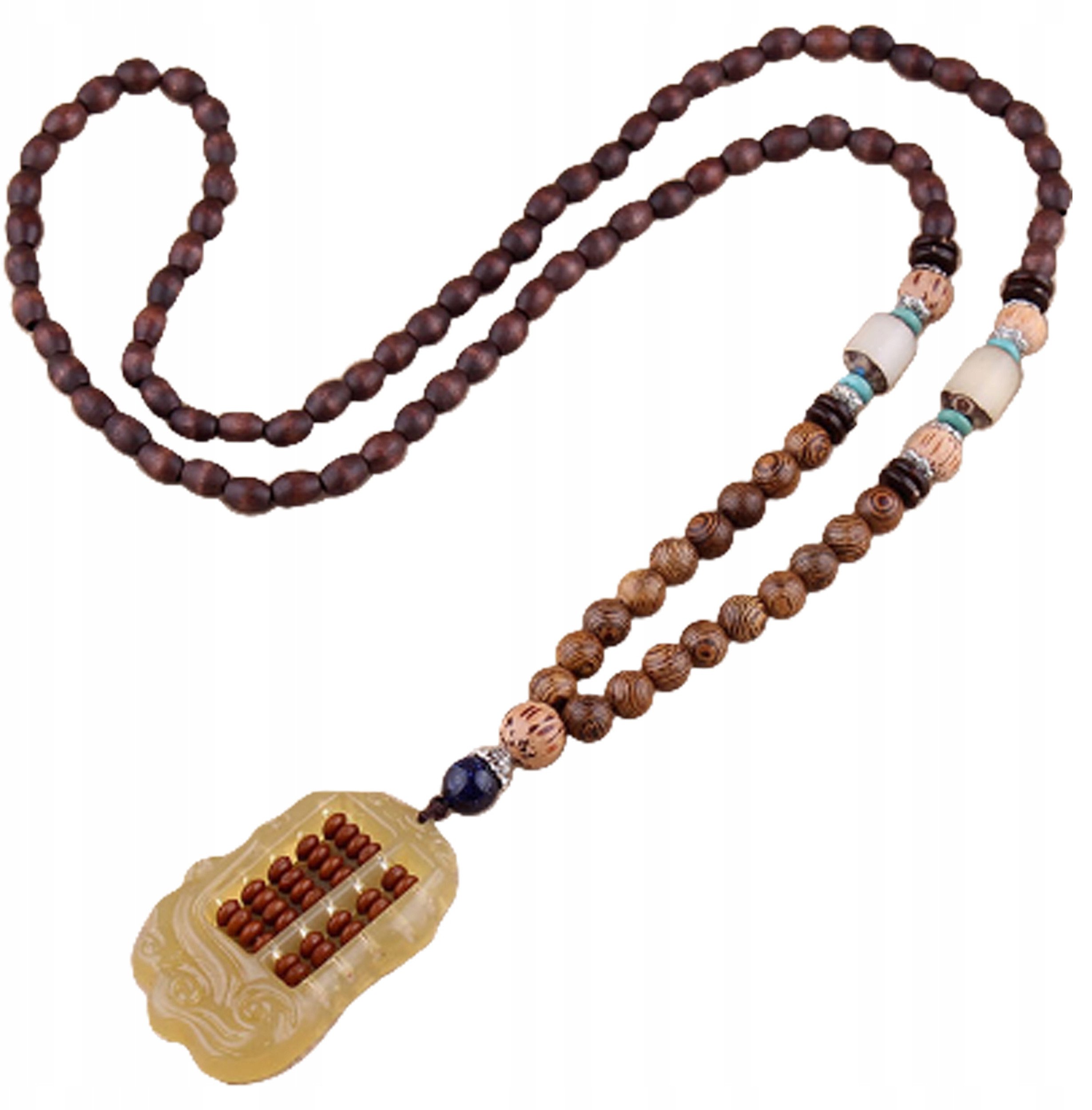 ITIMPORT Naszyjnik Drewniany NEPAL BUDDYJSKI MALA Amulet KORALIKI Handmade TYBET