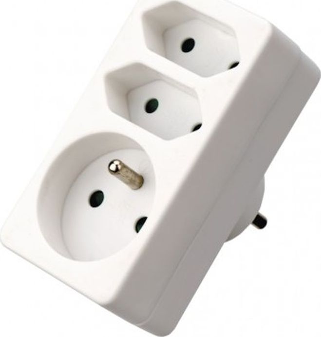 Emos Rozgałęźnik wtyczkowy 1-gniazdo z/u + 2x Euro biały P0025
