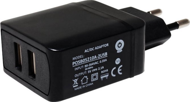 Wtyczkowy zasilacz Impulsowy 5V/2.1A/10.5W z dwoma gniazdami USB