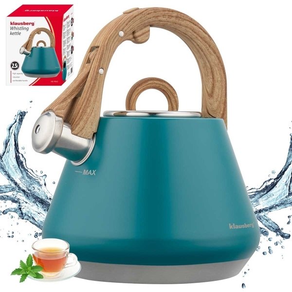 Klausberg Czajnik stalowy z gwizdkiem 2,5L turkusowy (KB-9063)