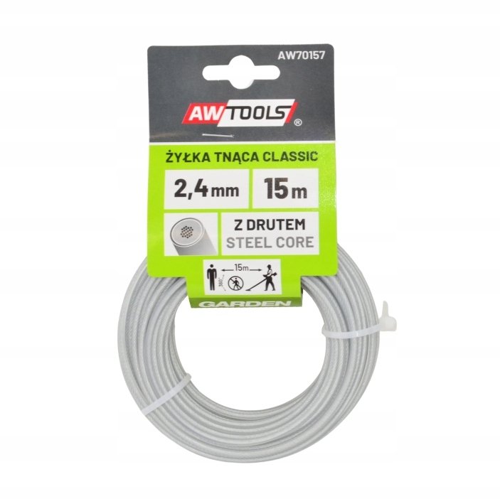 AWTools Żyłka tnąca klasyczna 2,4x15m okrągła z rdzeniem