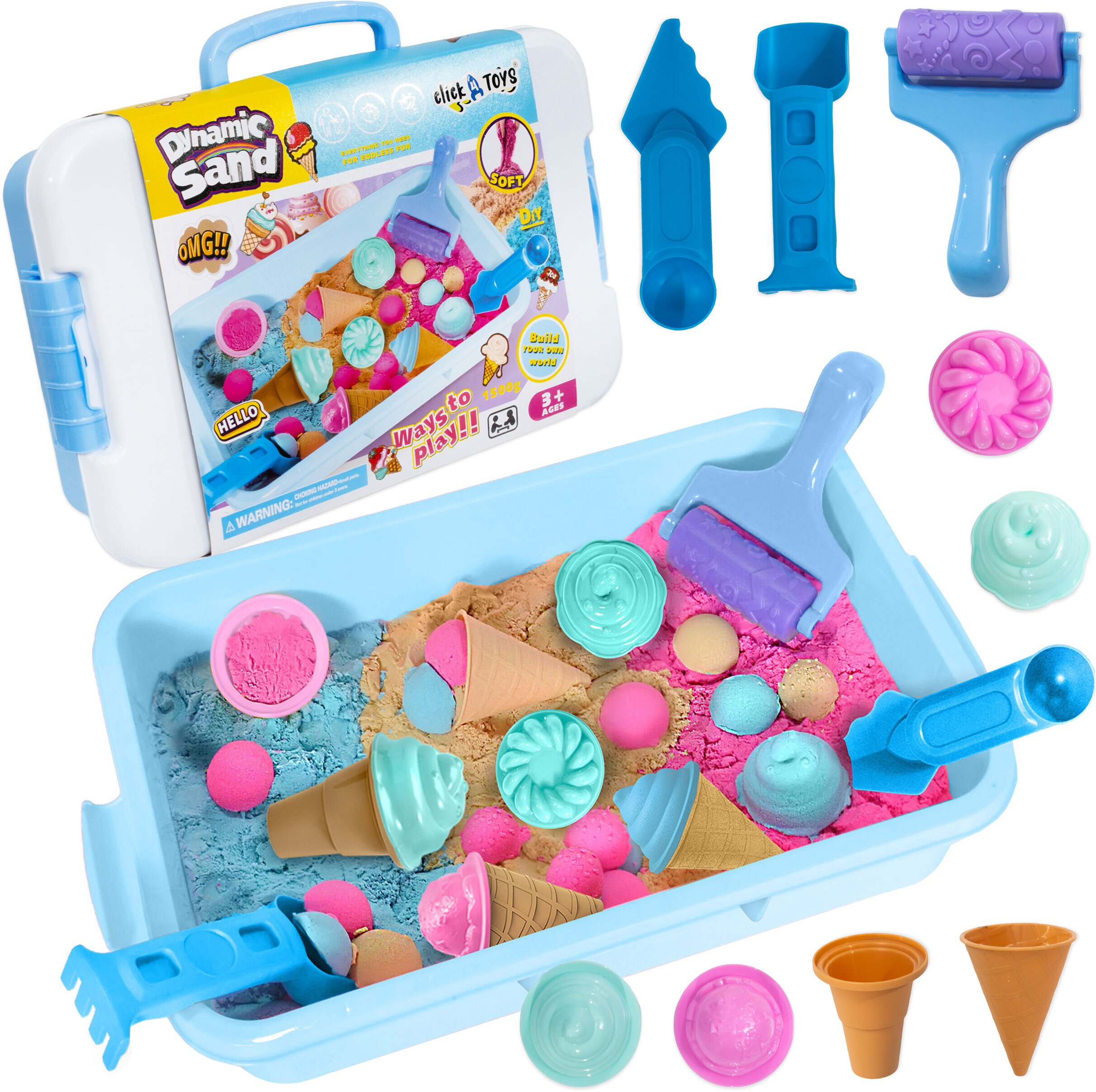 click4TOYS Piasek kinetyczny dla dzieci Lodziarnia lody kolorowy piasek foremki gałki (5906708103232...