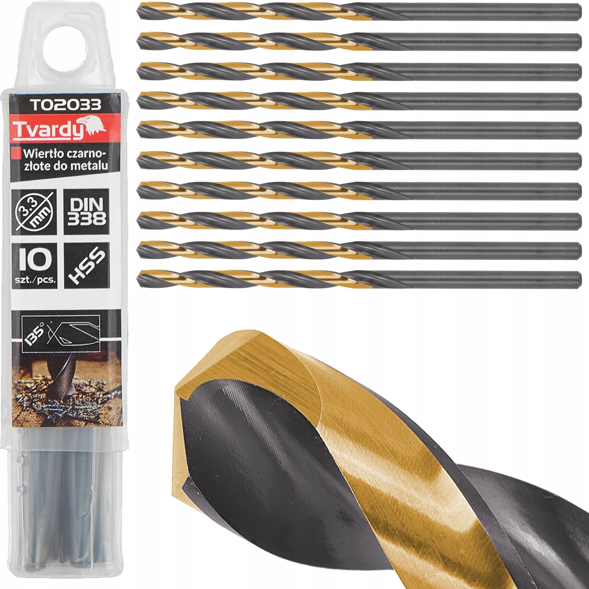 Wiertło Tvardy Wiertło czarno-złote do metalu HSS 3.30mm (10/300/3000)