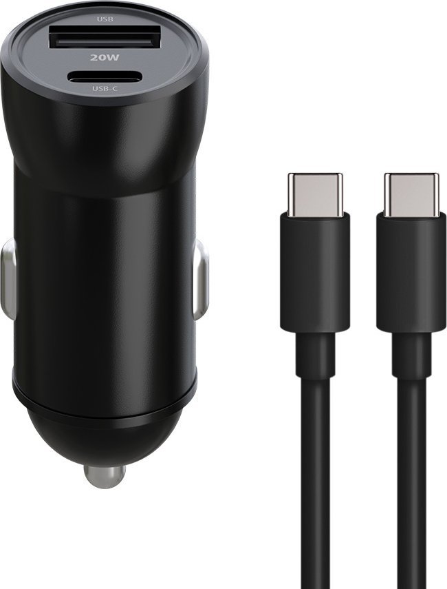 Ładowarka TelForceOne Maxlife Ładowarka Samochodowa Pd Qc Mxcc-04 1X Usb-C 1X Usb 20W Czarna + Kabel Usb-C - Usb-C 60W